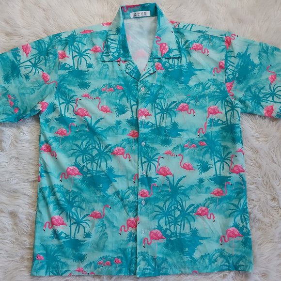 Studio Made Flamingo Men's Blue Tropical Hawaiian Shirt US XL - Picture 2 of 7